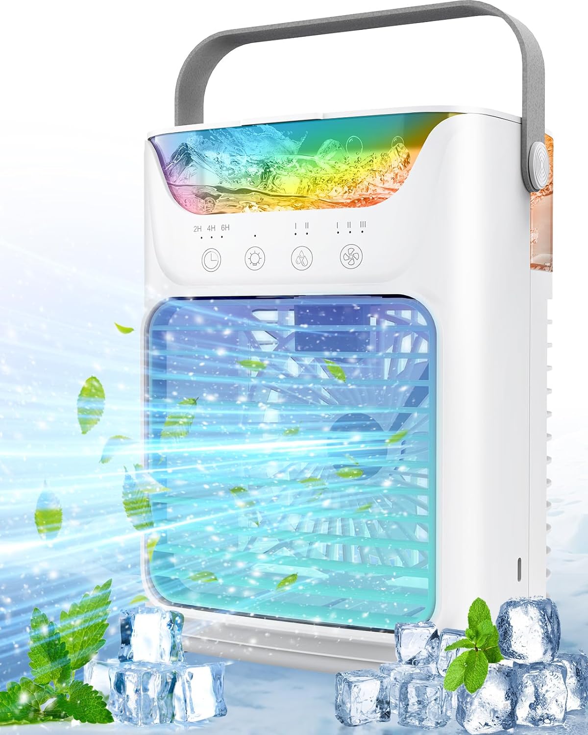 2024 Portable AC - Compact Air Conditioner with Powerful Cooling, 3 Speeds, 2 Cool Mist Modes, 7 Color Light - Quiet Evaporative Air Cooler for Room, Office, Bedroom